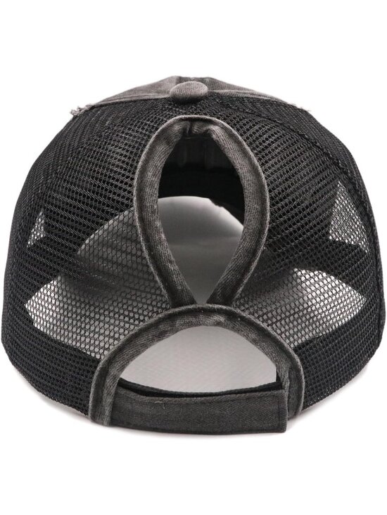 〽️Women\'s Gray Black High Ponytail Baseball Cap Trucker Bad Hair Day Adjustable main image 4